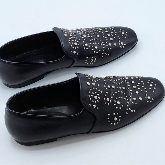 THE KOOPLES Leather Studded Loafers Western Moccasins Flats Black Retro Size 39 - Picture 10 of 16